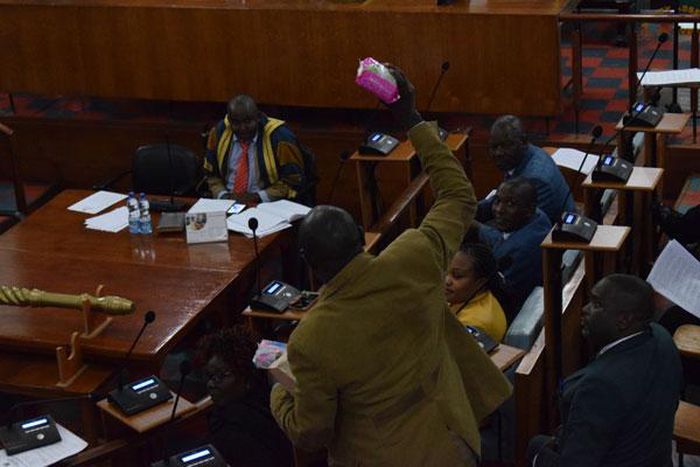 Members of the Nyeri County Assembly during a past discussion on sanitary towels (Twitter)