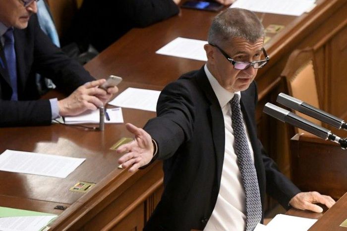 Czech Finance Minister Andrej Babis gives a speech during an extraordinary session of parliament on Wednesday. He is at the centre of a political crisis over leaked conversations and his business dealings
