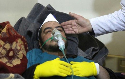 A Syrian man receives treatment at a small hospital in the town of Maaret al-Noman following a suspected toxic gas attack in Khan Sheikhun on April 4, 2017