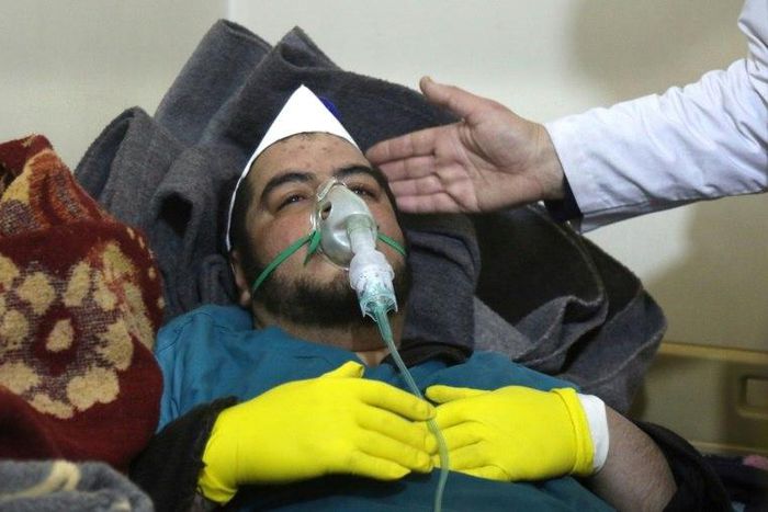 A Syrian man receives treatment at a small hospital in the town of Maaret al-Noman following a suspected toxic gas attack in Khan Sheikhun on April 4, 2017