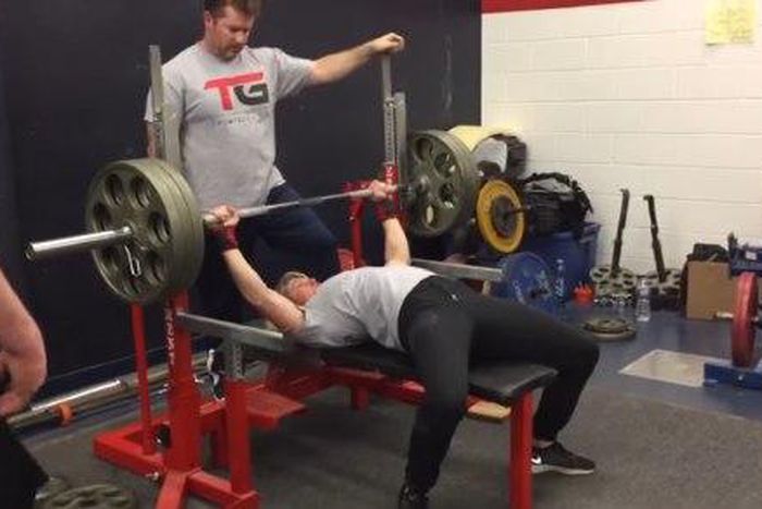 132-Pound Woman Bench Presses.