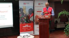 Kenya Red Cross boss Abbas Gullet speaks during the launch of the 2019 drought funds drive (Twitter)