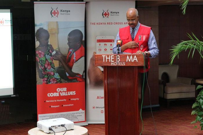 Kenya Red Cross boss Abbas Gullet speaks during the launch of the 2019 drought funds drive (Twitter)