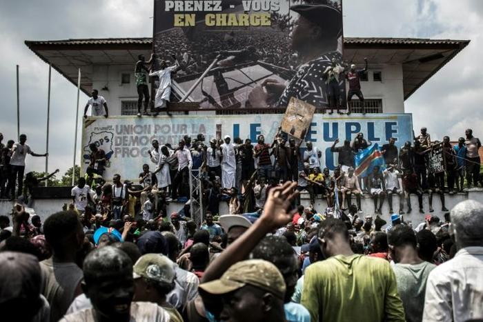 Supporters of Felix Tshisekedi, who was named provisional winner of Democratic Republic of Congo's presidential election, celebrate in the capital Kinshasa