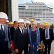 French Economy Minister Bruno Le Maire (L), French President Emmanuel Macron (2ndL), attend the delivery ceremony of the MSC Meraviglia cruise ship on May 31, 2017 at the STX shipyard of Saint-Nazaire, western France
