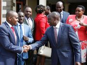 Nominated MP Gideon Keter with Deputy President WIlliam Ruto after meeting Nakuru leaders at his Karen