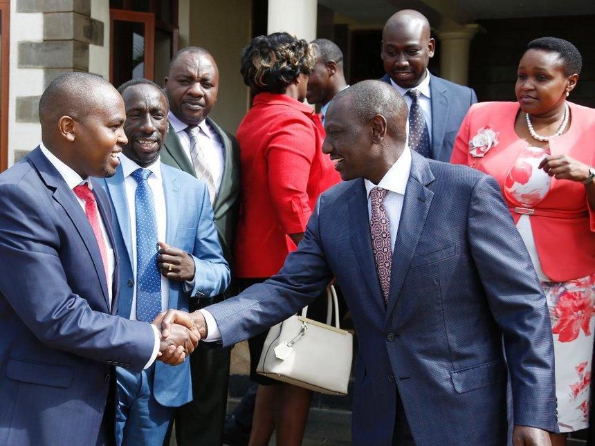 Nominated MP Gideon Keter with Deputy President WIlliam Ruto after meeting Nakuru leaders at his Karen