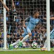 Manchester City's striker Gabriel Jesus (C) turns to celebrate after scoring the opening goal during the English Premier League football match against West Bromwich Albion at the Etihad Stadium in Manchester, north west England, on May 16, 2017