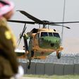 A helicopter carrying Jordan's King Abdullah II arrives at Queen Alia International Airport in Amman on March 28, 2017, ahead of an Arab League summit