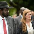 South Sudan's President Salva Kiir with then US Ambassador to the United Nations Samantha Power on September 4, 2016