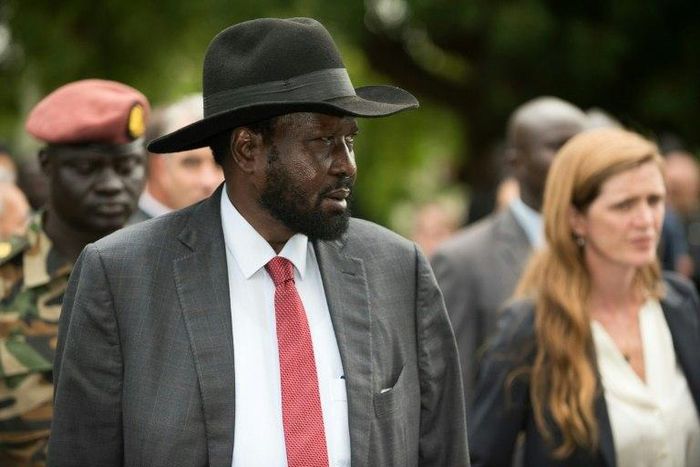 South Sudan's President Salva Kiir with then US Ambassador to the United Nations Samantha Power on September 4, 2016