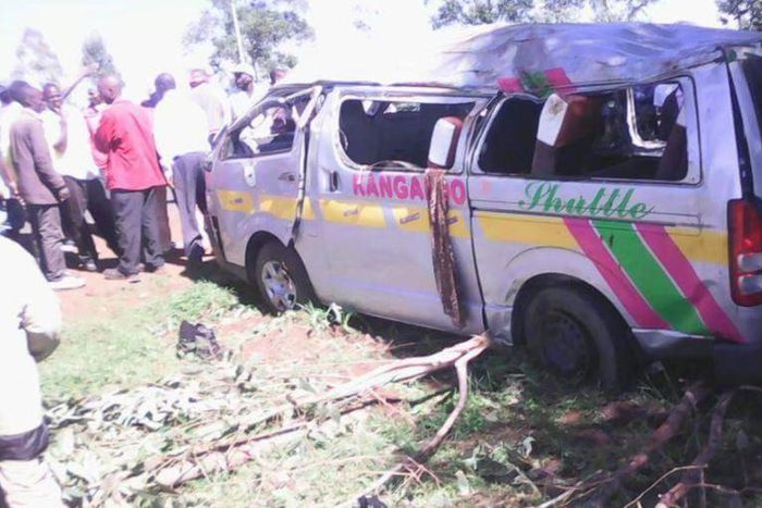 The matatu involved in an accident at Sirende, between Kitale town and Moi's Bridge.