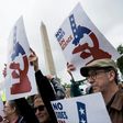 Gloomy weather in the US capital didn't dampen the mood at the march in Washington, which featured speeches, music and teach-ins