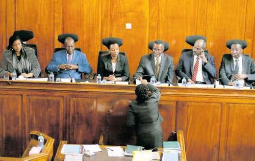 Supreme Court judges David Maraga, Mohammed Ibrahim, Jackton Ojwang, Smokin Wanjala and Njoki Ndung’u during a past hearing