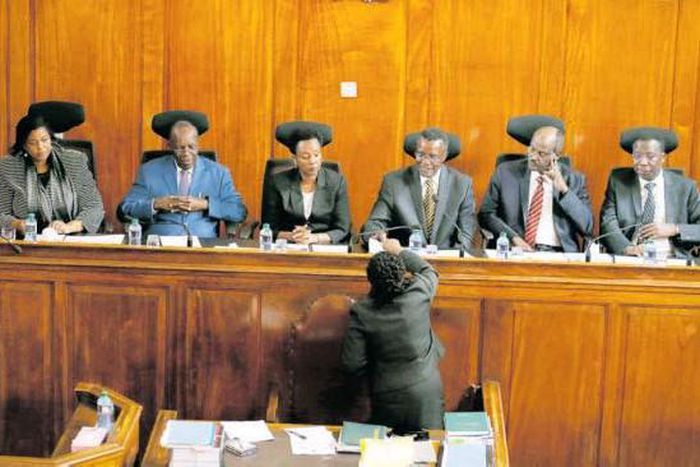 Supreme Court judges David Maraga, Mohammed Ibrahim, Jackton Ojwang, Smokin Wanjala and Njoki Ndung’u during a past hearing