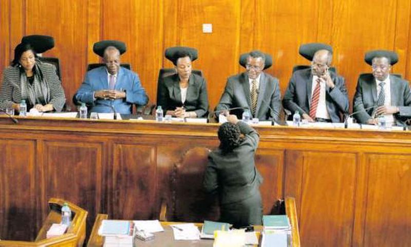 Supreme Court judges David Maraga, Mohammed Ibrahim, Jackton Ojwang, Smokin Wanjala and Njoki Ndung’u during a past hearing