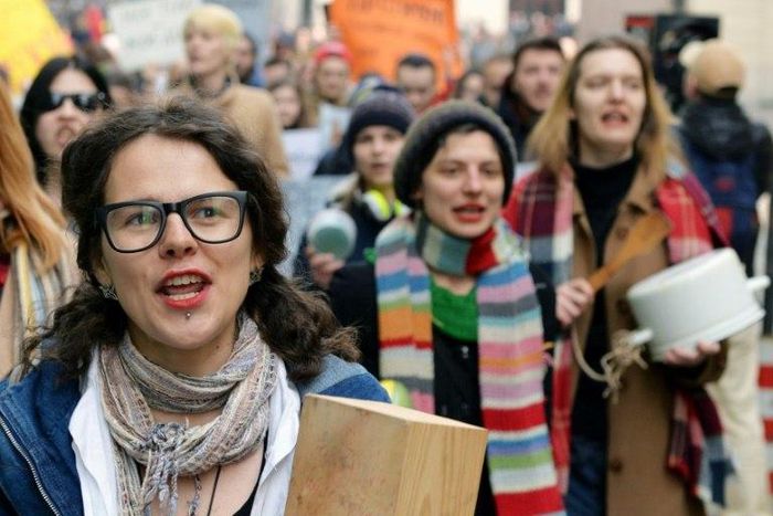The protesters said they were marching against domestic violence, mistreatment of women in maternity hospitals and bullying in the armed forces