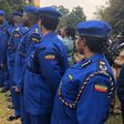 Police officers in the new Persian blue police uniform during it's unveiling (Twitter)