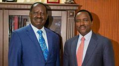 CORD leader Raila Odinga (left) and Wiper Party leader Kalonzo Musyoka (right)