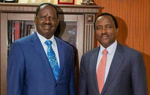 CORD leader Raila Odinga (left) and Wiper Party leader Kalonzo Musyoka (right)