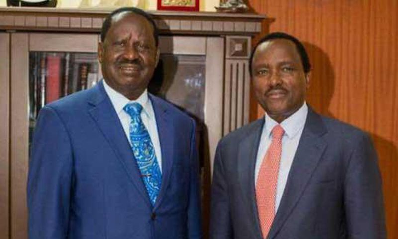 CORD leader Raila Odinga (left) and Wiper Party leader Kalonzo Musyoka (right)