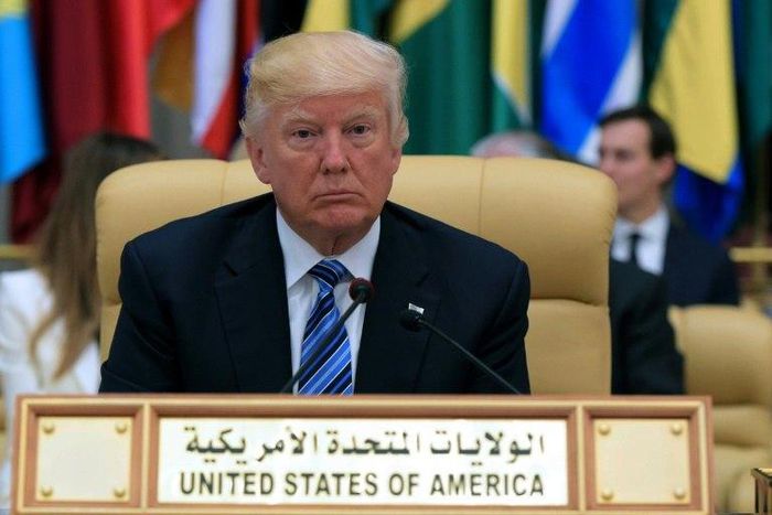 US President Donald Trump is seated during the Arabic Islamic American Summit at the King Abdulaziz Conference Center in Riyadh on May 21, 2017