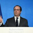 French President Francois Hollande speaks during his visit to Aubervilliers, north of Paris, on February 14, 2017