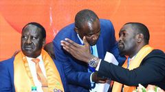 File image of ODM Party leader Raila Odinga, National Chairman John Mbadi and Secretary General Edwin Sifuna