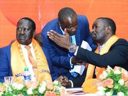 File image of ODM Party leader Raila Odinga, National Chairman John Mbadi and Secretary General Edwin Sifuna