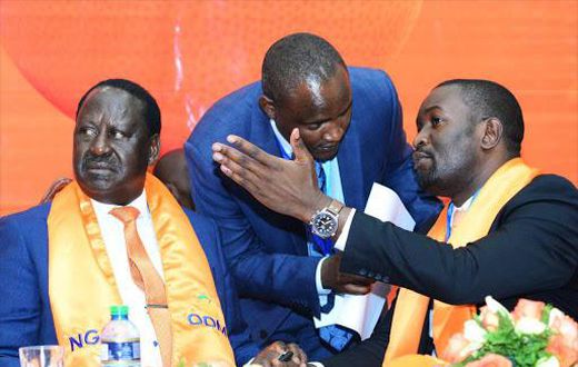 File image of ODM Party leader Raila Odinga, National Chairman John Mbadi and Secretary General Edwin Sifuna