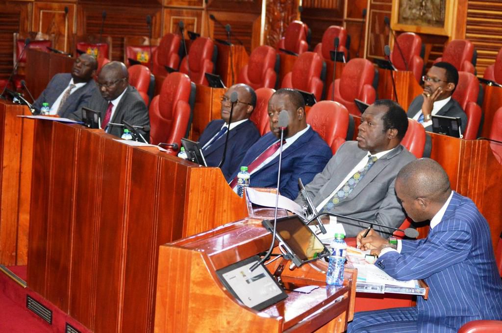 CS Fred Matiang'i with his delegation at the Senate on March 18, 2019