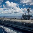 USS Carl Vinson, seen here in a US Navy handout in the Phillipine Sea, is heading toward North Korea after initial confusion over its route