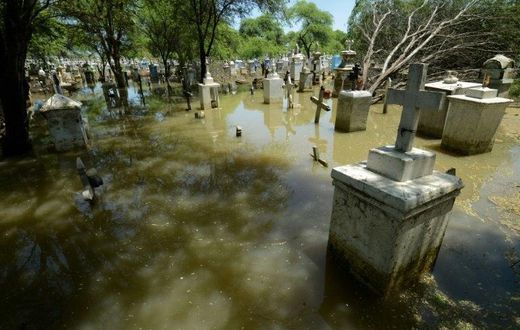 A graveyard is submerged after floods hit Catacaos, a community close to the northern Peruvian city of Piura, on April, 5, 2017