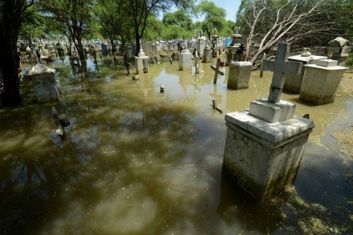 A graveyard is submerged after floods hit Catacaos, a community close to the northern Peruvian city of Piura, on April, 5, 2017