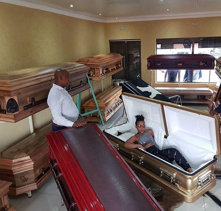 Controversial socialite causes stir after sharing photos in coffin
