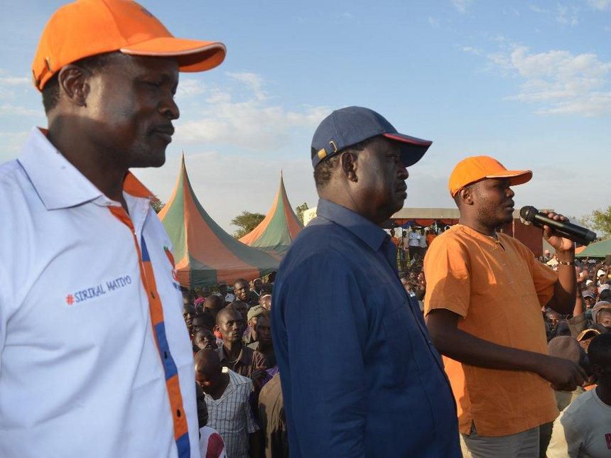 NASA leader Raila Odinga, Migori Governor Okoth Obado and Migori speaker Boaz Okoth