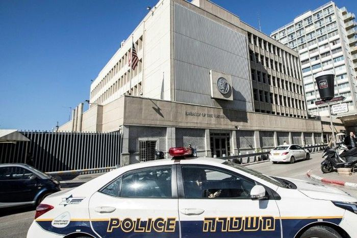The exterior of the US Embassy building in the Israeli coastal city of Tel Aviv
