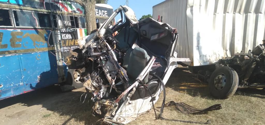 Wreckage of the Moyale Linear bus and G4S lorry