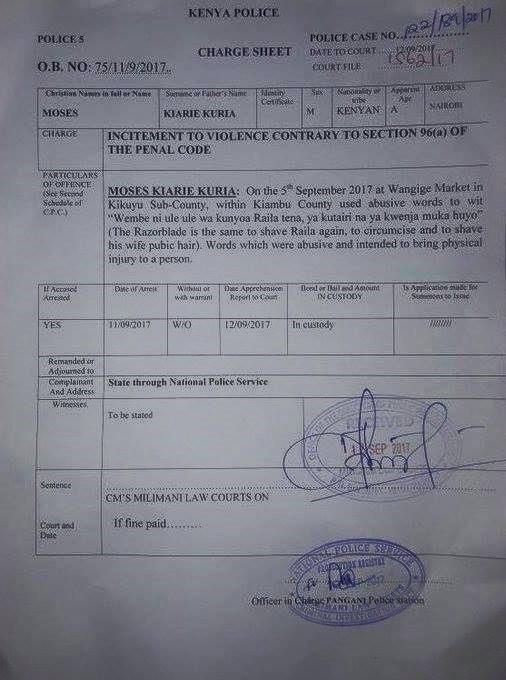 Moses Kuria charge sheet