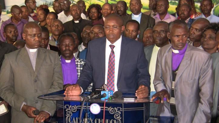 File image of David Kariuki Ngare and other members of the Covenant Clergy Alliance addressing the press