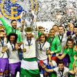 Real Madrid celebrate winning the Champions League, beating Juventus 4-1 in the final in Cardiff on June 3, 2017