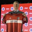 Chicago Fire introduce Bastian Schweinsteiger during a press conference on March 29, 2017 at the The PrivateBank Fire Pitch in Chicago, Illinois