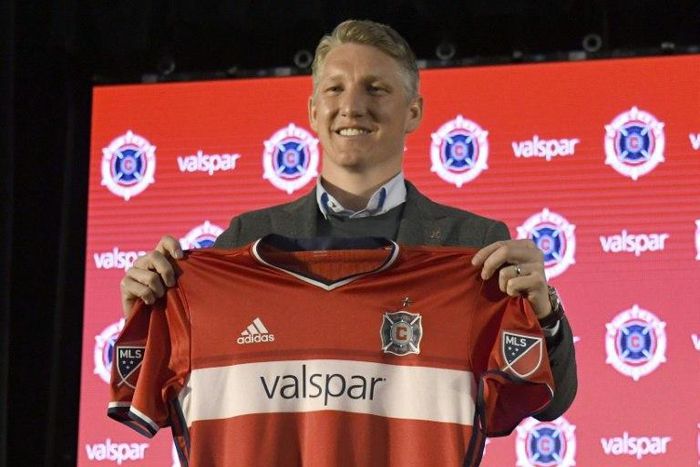 Chicago Fire introduce Bastian Schweinsteiger during a press conference on March 29, 2017 at the The PrivateBank Fire Pitch in Chicago, Illinois