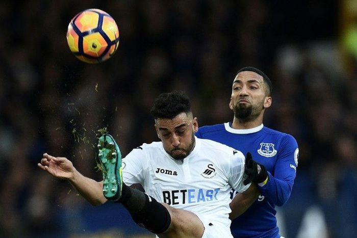 Winger Aaron Lennon (right) in Premier League action for Everton in November 2016