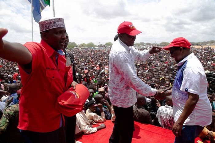 President Uhuru Kenyatta during a rally in Wajir County where he received defectors from ODM.