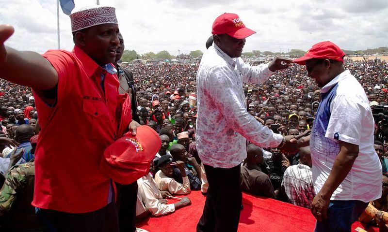 President Uhuru Kenyatta during a rally in Wajir County where he received defectors from ODM.