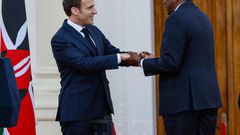 French President Emmanuel Macron and President Uhuru Kenyatta at State House (PSCU)