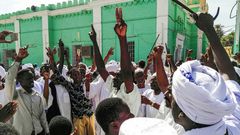 Sudanese protesters chant slogans against President Omar al-Bashir during a demonstration in the capital Khartoum's twin city of Omdurman on January 25, 2019