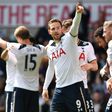 Tottenham Hotspur's Vincent Janssen (C) celebrates with teammates after scoring their fourth goal against Bournemouth at White Hart Lane in London, on April 15, 2017