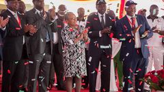 The First Lady Margaret Kenyatta (centre) during the launched of the World youth Championships at Kasarani, Nairobi.